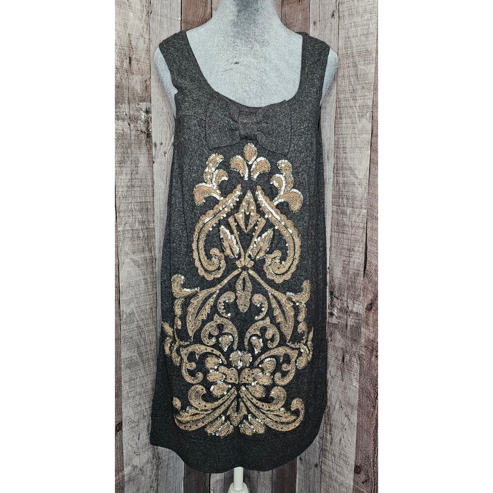 NANETTE LEPORE Gray Cashmere LambsWool Embellished Sequine Tank DRESS Small NEW